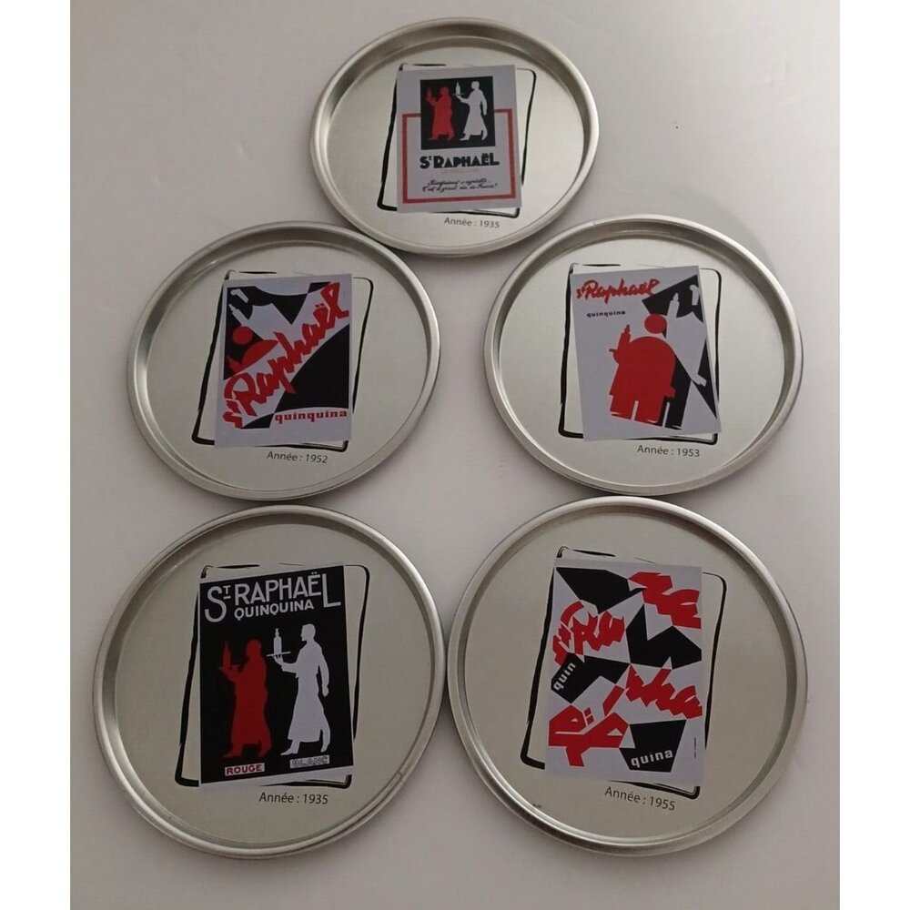 St Raphael L'Aperitif France Aperitif Metal Coasters Lot of 5 Ad Promo Set Frenc
